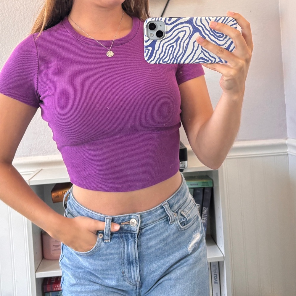 Purple Ribbed Garage Crop Top
